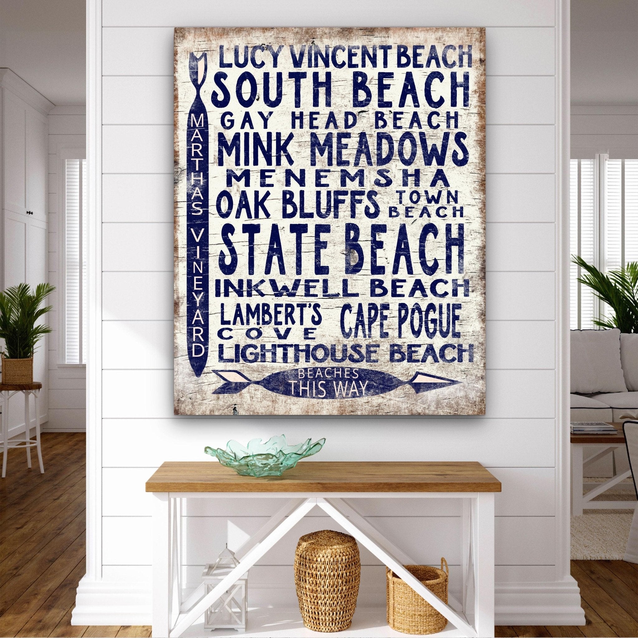 Martha's Vineyard Beaches Sign - Vintage Wood Look Vineyard Arrow Sign - thewrightstore