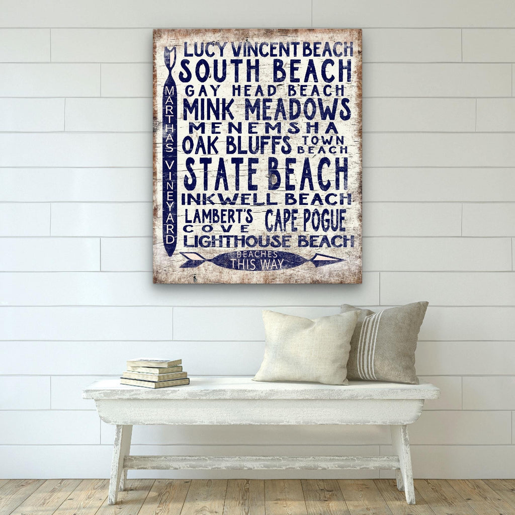 Martha's Vineyard Beaches Sign - Vintage Wood Look Vineyard Arrow Sign - thewrightstore