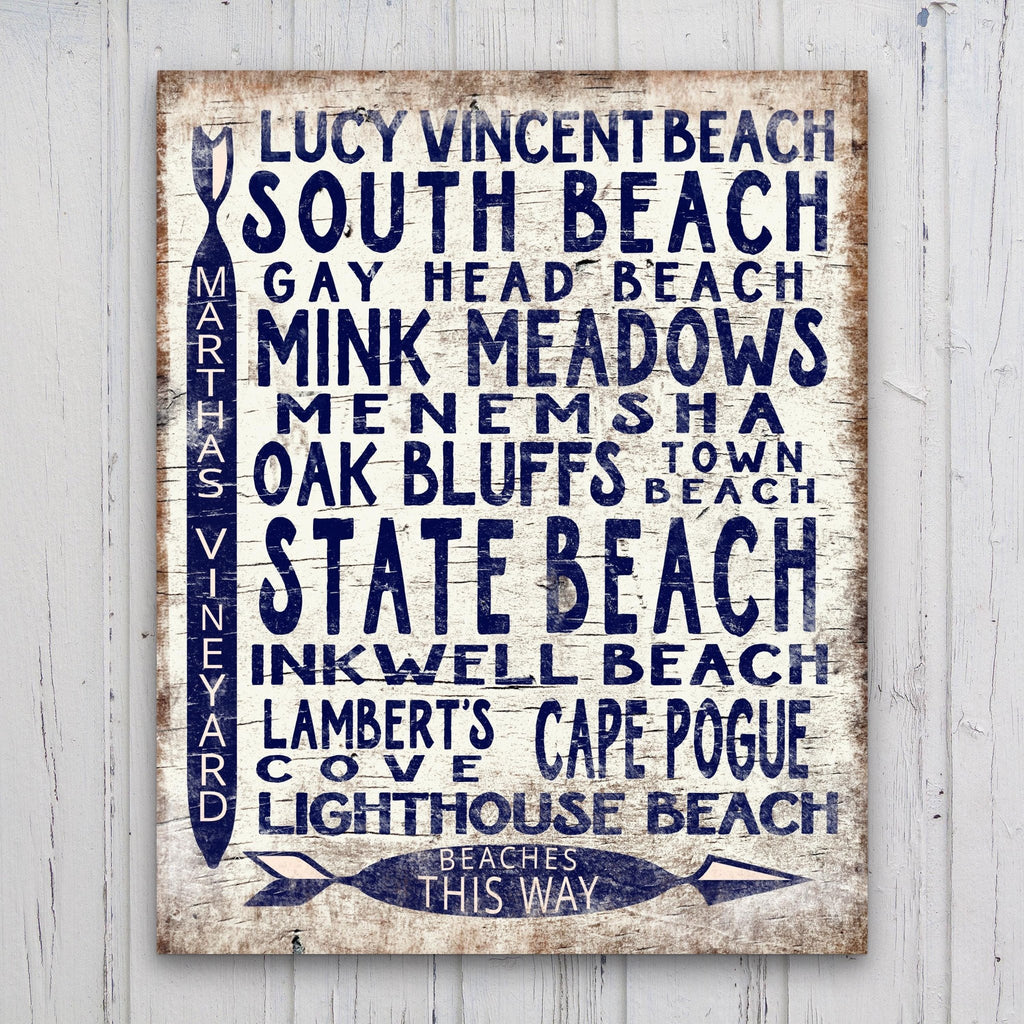 Martha's Vineyard Beaches Sign - Vintage Wood Look Vineyard Arrow Sign - thewrightstore