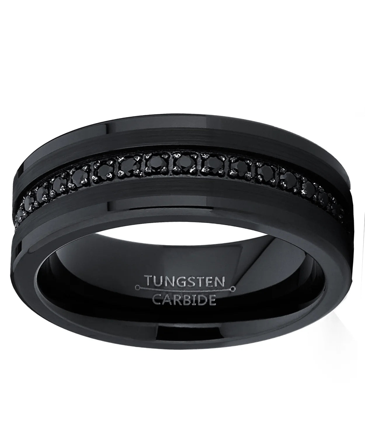 Mens Genuine Tungsten Black Wedding Band Eternity Ring Cubic Zirconia Comfort - Fit - thewrightstore