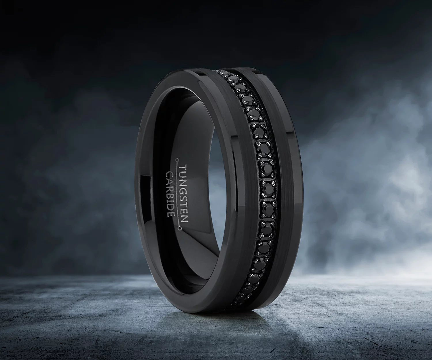 Mens Genuine Tungsten Black Wedding Band Eternity Ring Cubic Zirconia Comfort - Fit - thewrightstore