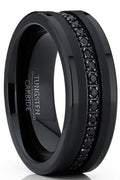 Mens Genuine Tungsten Black Wedding Band Eternity Ring Cubic Zirconia Comfort - Fit - thewrightstore