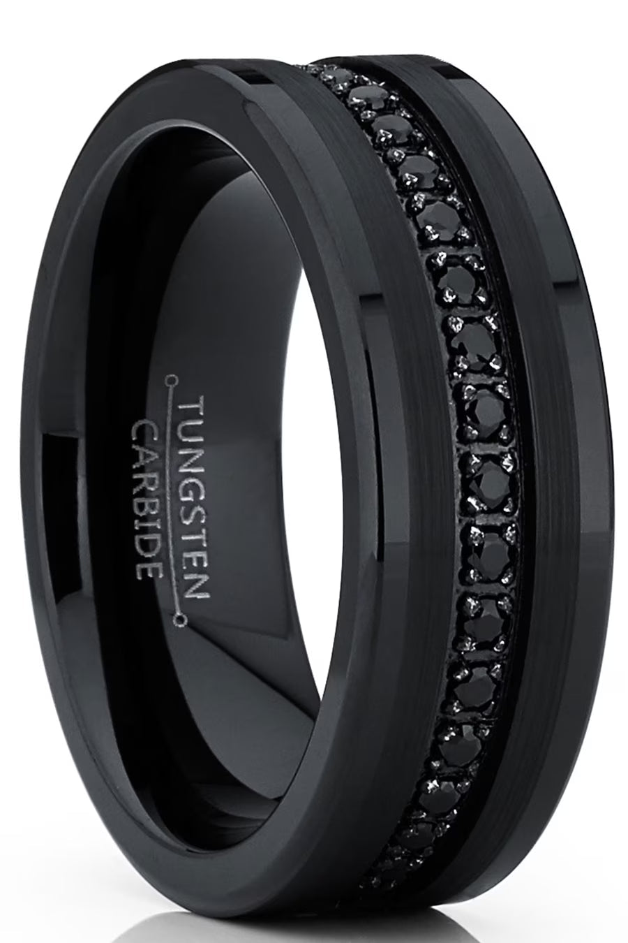 Mens Genuine Tungsten Black Wedding Band Eternity Ring Cubic Zirconia Comfort - Fit - thewrightstore