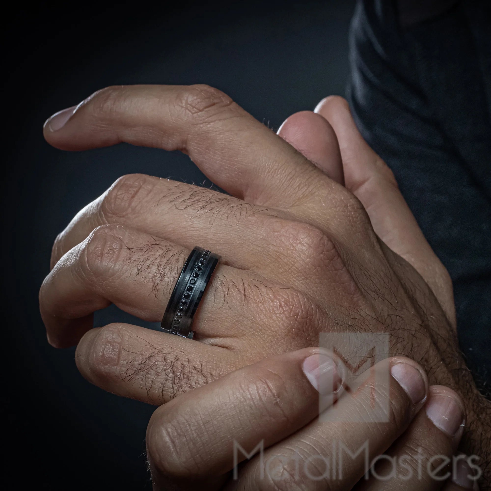 Mens Genuine Tungsten Black Wedding Band Eternity Ring Cubic Zirconia Comfort - Fit - thewrightstore