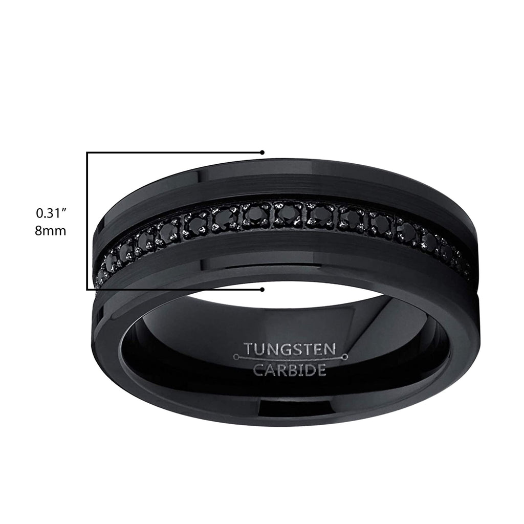 Mens Genuine Tungsten Black Wedding Band Eternity Ring Cubic Zirconia Comfort - Fit - thewrightstore