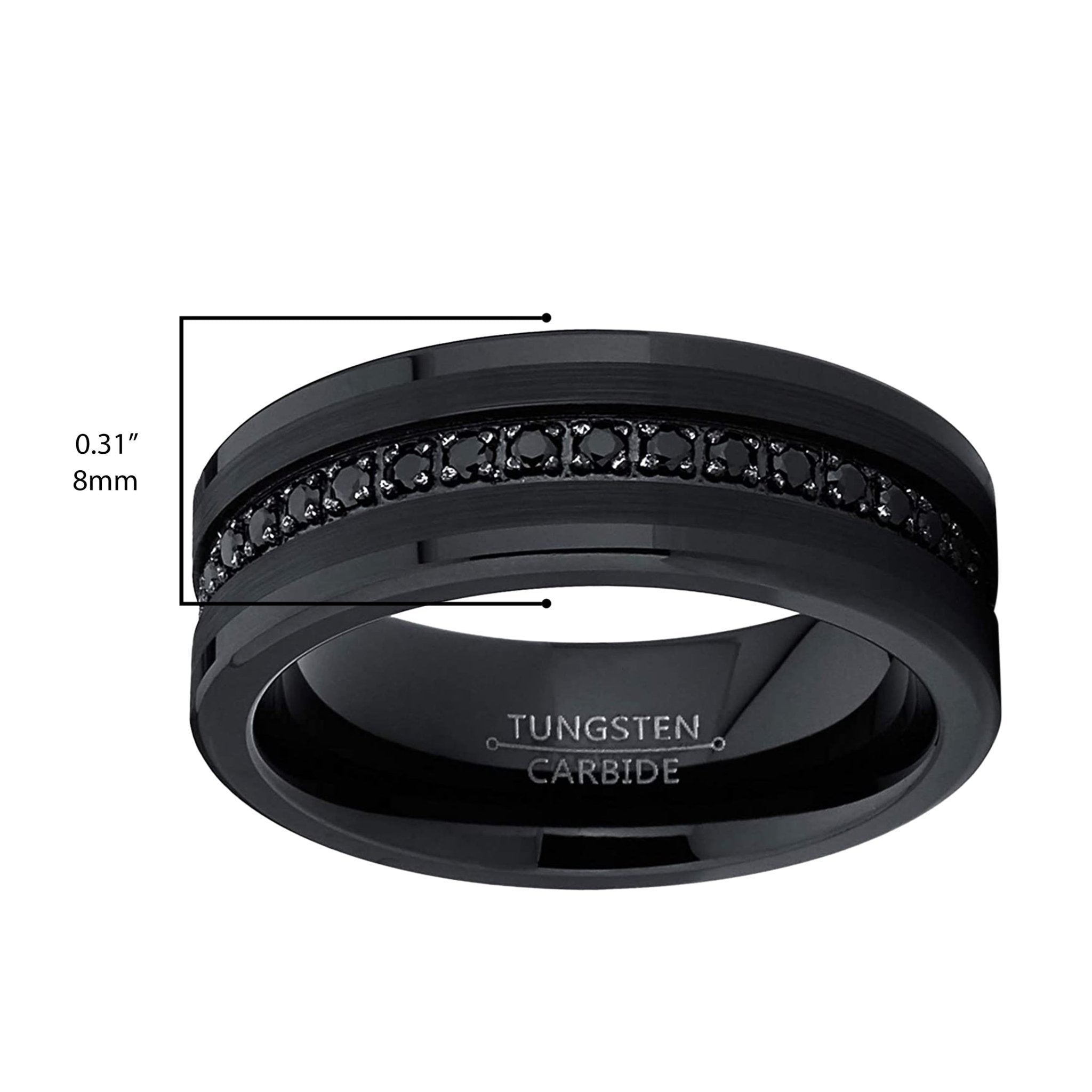 Mens Genuine Tungsten Black Wedding Band Eternity Ring Cubic Zirconia Comfort - Fit - thewrightstore