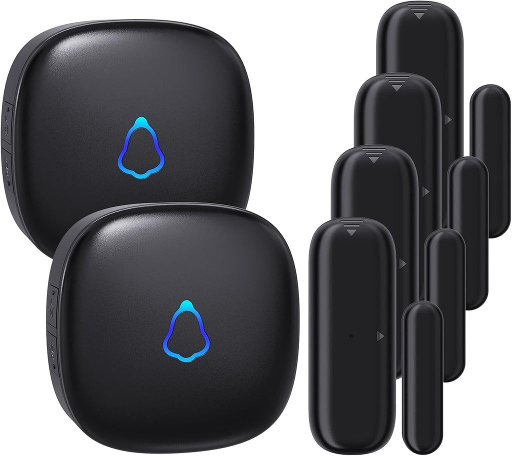 METAK Wireless Door Chime System with 500 FT Range, 58 Chimes, and 5 Volume Levels for Business, Store, Home, and Office - Includes 4 Transmitters and 2 Plug-In Receivers - thewrightstore