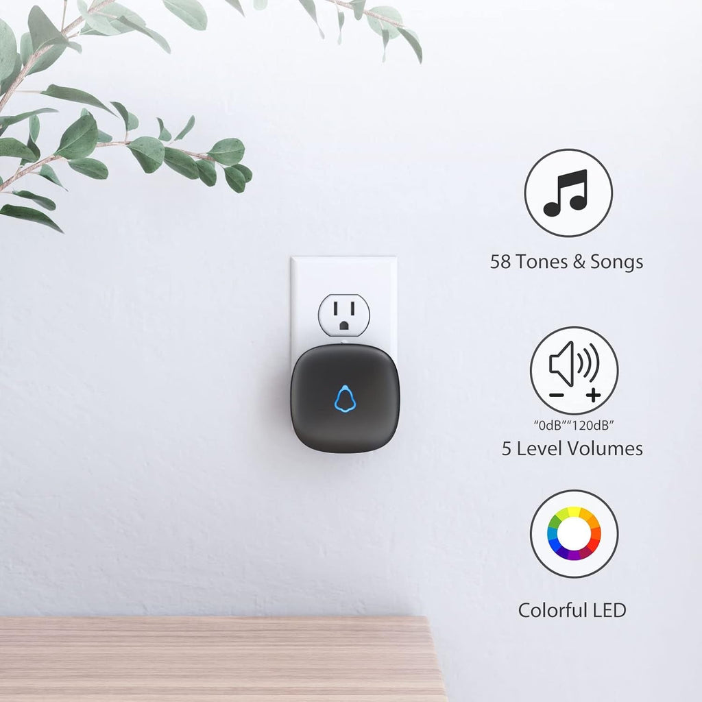 METAK Wireless Door Chime System with 500 FT Range, 58 Chimes, and 5 Volume Levels for Business, Store, Home, and Office - Includes 4 Transmitters and 2 Plug-In Receivers - thewrightstore