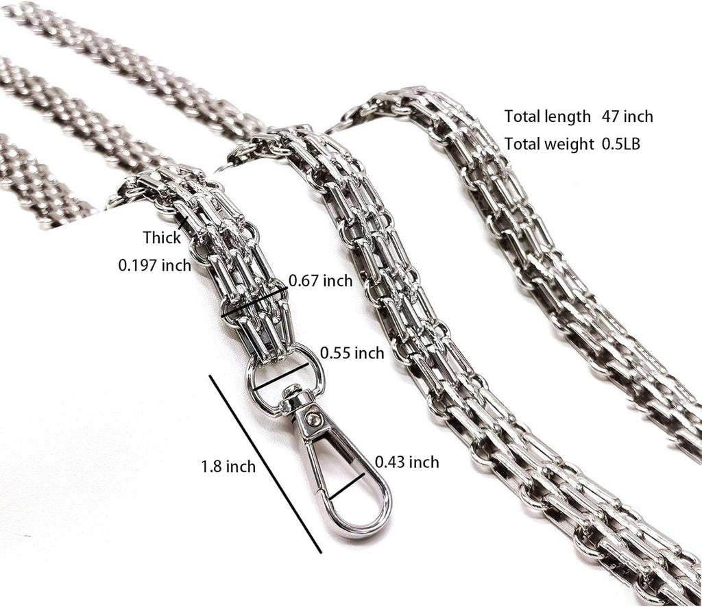 Metal Wide Chunky Crossbody Purse Strap Chain Replacement for Handbags - Silver, 47"/120cm - thewrightstore