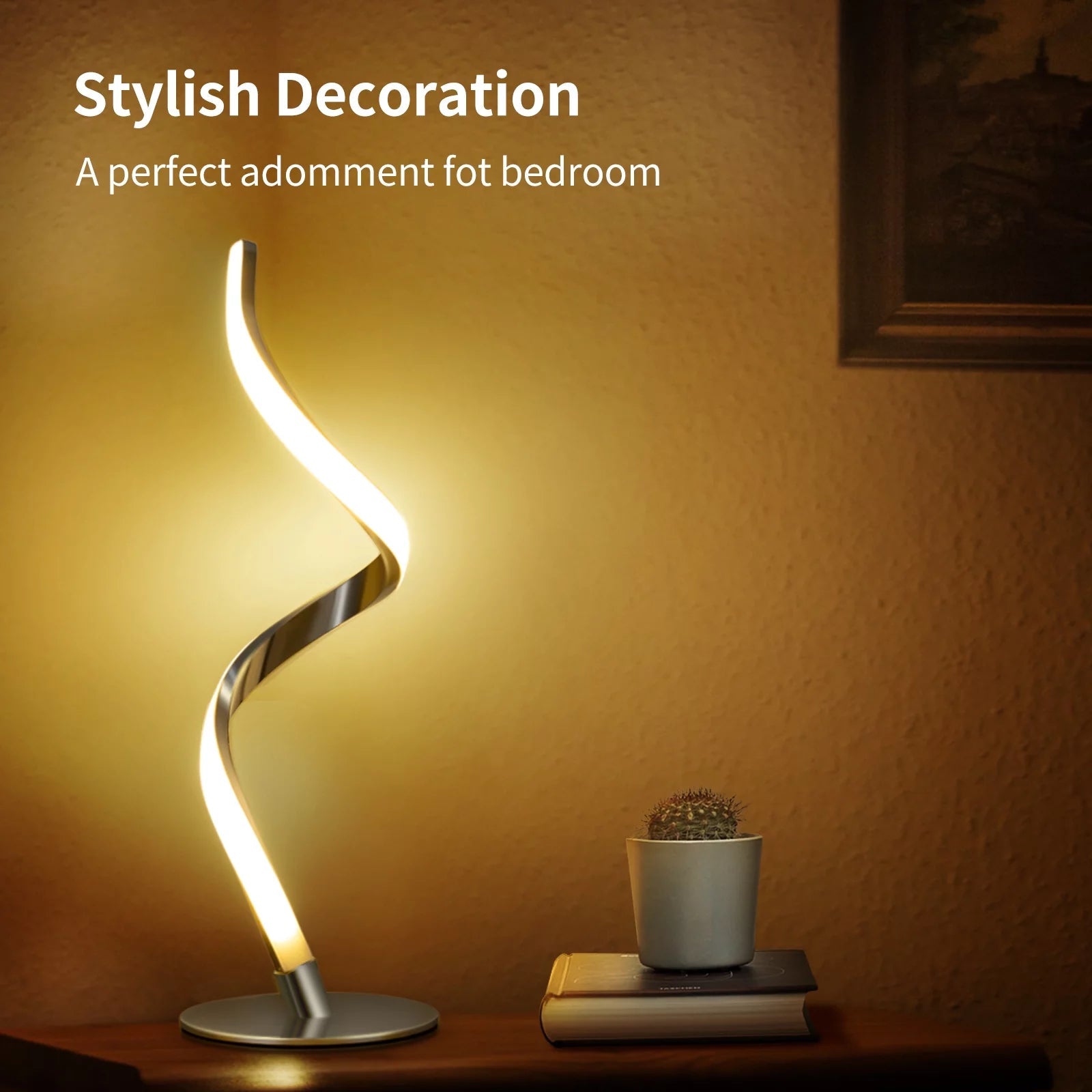 Modern Spiral Table Lamp - Touch Control Bedside Lamp, 3 Colors & Fully Stepless Dimmable Nightstand Lamps for Bedroom, Living Room & Office(3000K 4000K 5000K) - thewrightstore