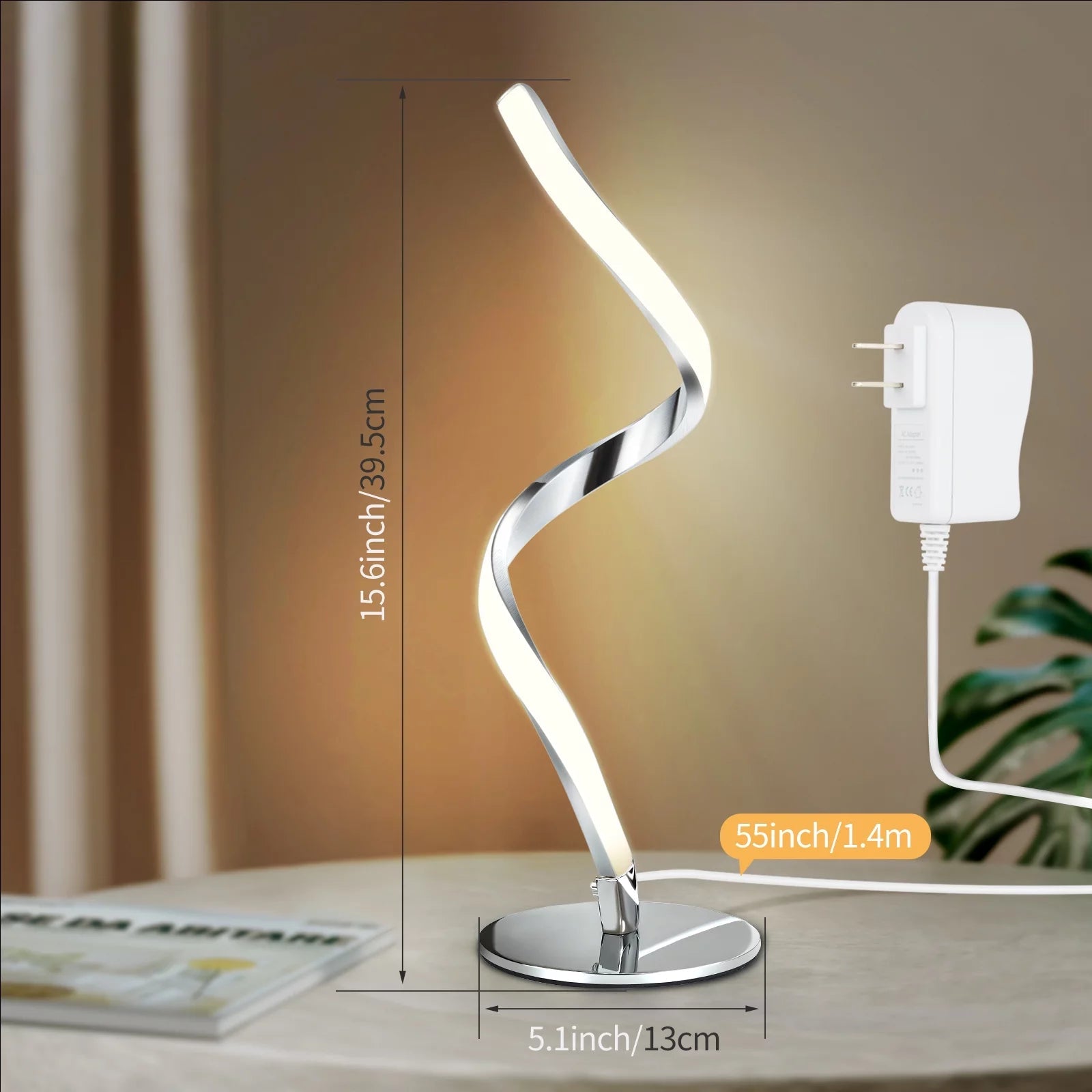 Modern Spiral Table Lamp - Touch Control Bedside Lamp, 3 Colors & Fully Stepless Dimmable Nightstand Lamps for Bedroom, Living Room & Office(3000K 4000K 5000K) - thewrightstore