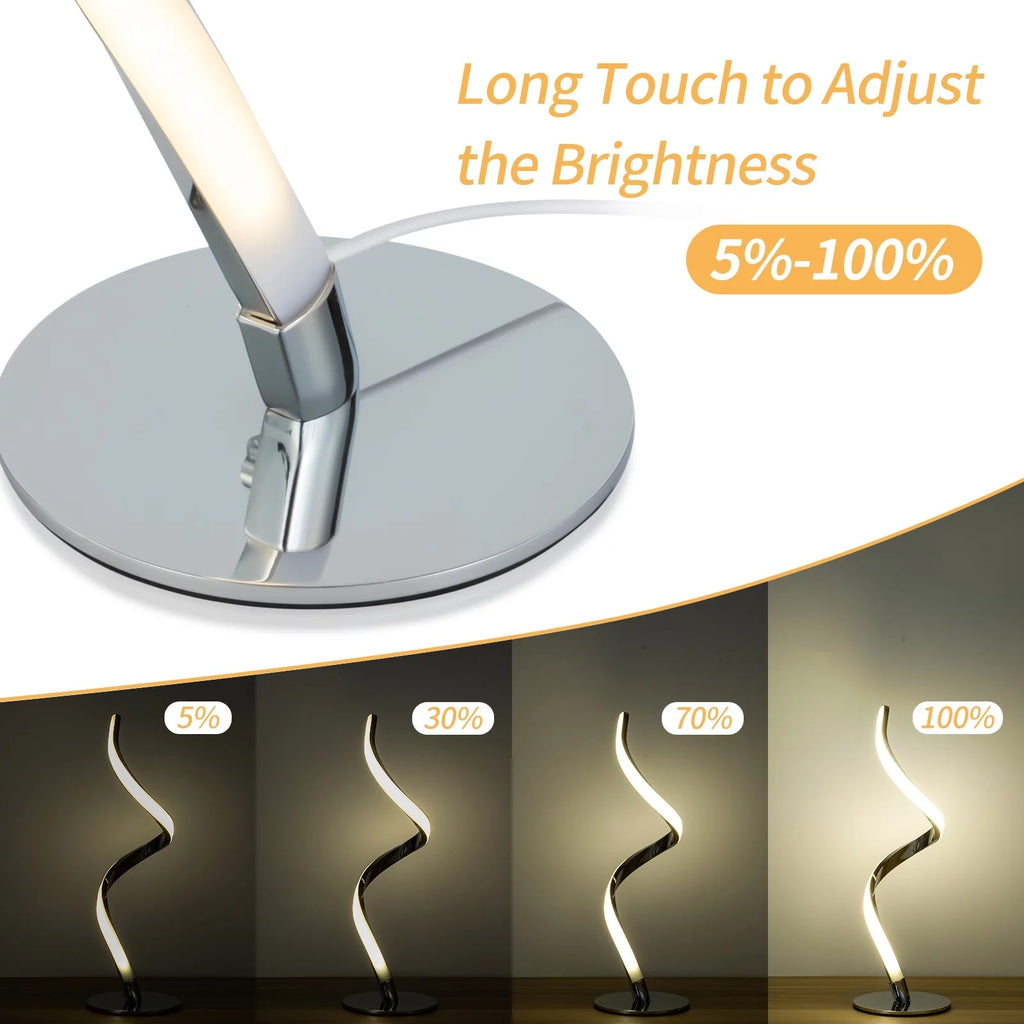 Modern Spiral Table Lamp - Touch Control Bedside Lamp, 3 Colors & Fully Stepless Dimmable Nightstand Lamps for Bedroom, Living Room & Office(3000K 4000K 5000K) - thewrightstore
