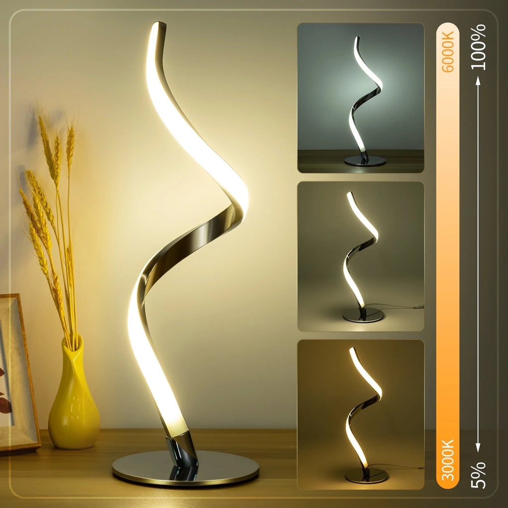 Modern Spiral Table Lamp - Touch Control Bedside Lamp, 3 Colors & Fully Stepless Dimmable Nightstand Lamps for Bedroom, Living Room & Office(3000K 4000K 5000K) - thewrightstore