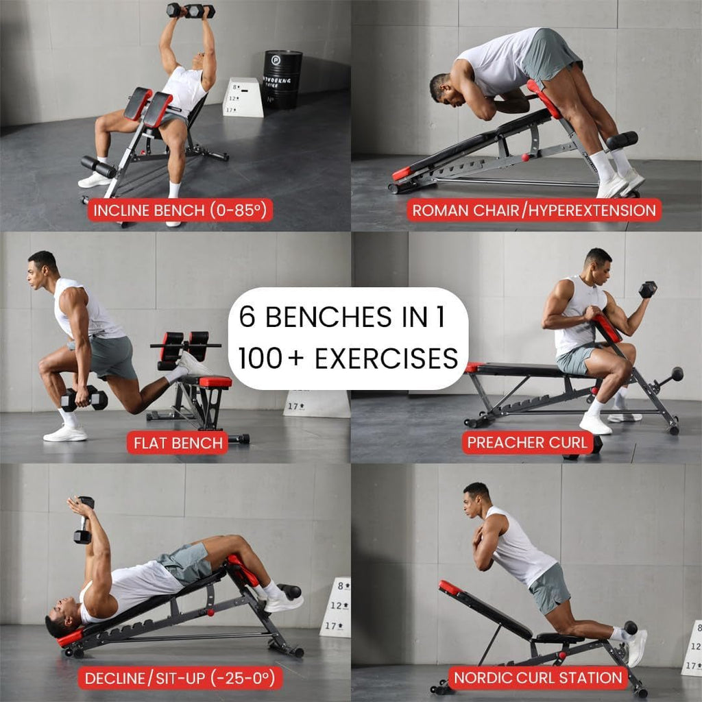 Multi - Functional FID Weight Bench for Full All - In - One Body Workout – Hyper Back Extension, Roman Chair, Adjustable Ab Sit up Bench, Incline Decline Bench, Flat Bench - thewrightstore