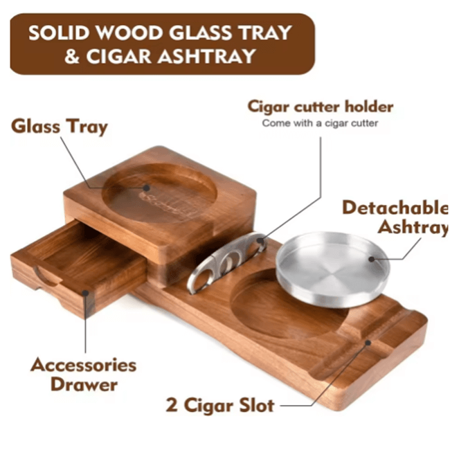 Multifunction Cigar & Whiskey Gift Set Stand with Ashtray and Drawer - thewrightstore