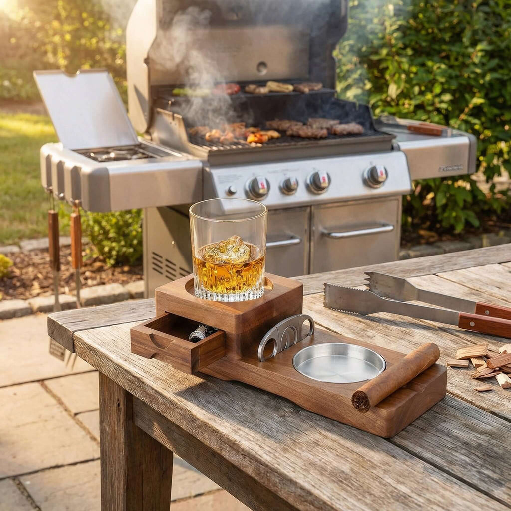Multifunction Cigar & Whiskey Gift Set Stand with Ashtray and Drawer - thewrightstore