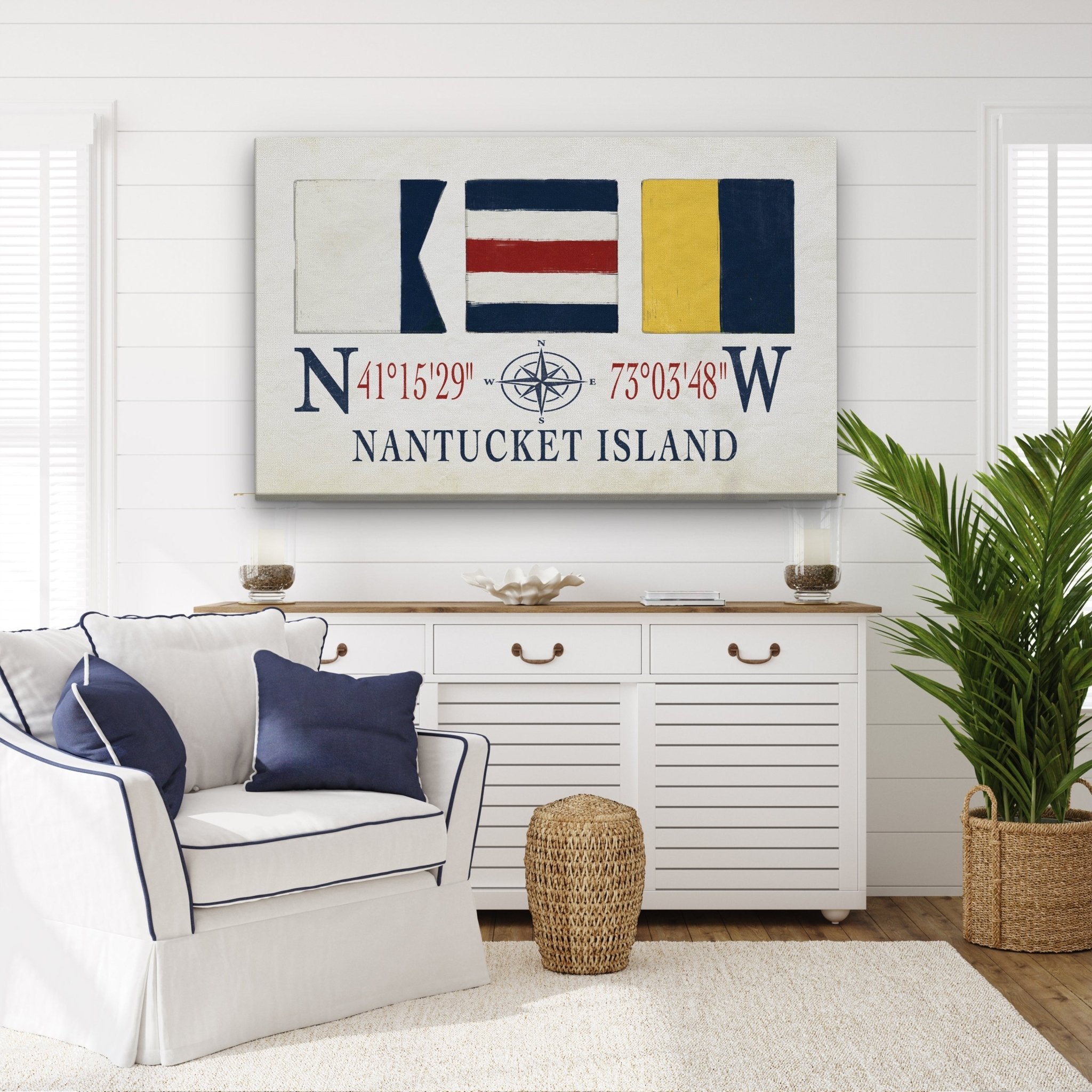 Nantucket Sign With Latitude Longitude Coordinates and ACK Maritime Flags - thewrightstore