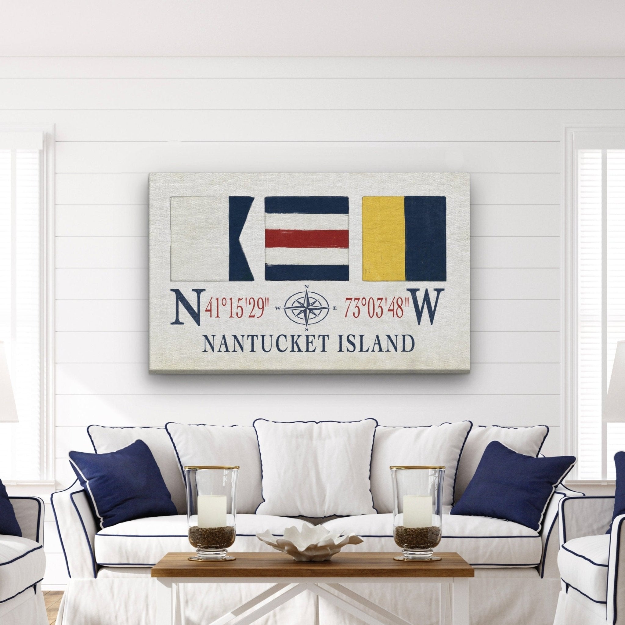 Nantucket Sign With Latitude Longitude Coordinates and ACK Maritime Flags - thewrightstore
