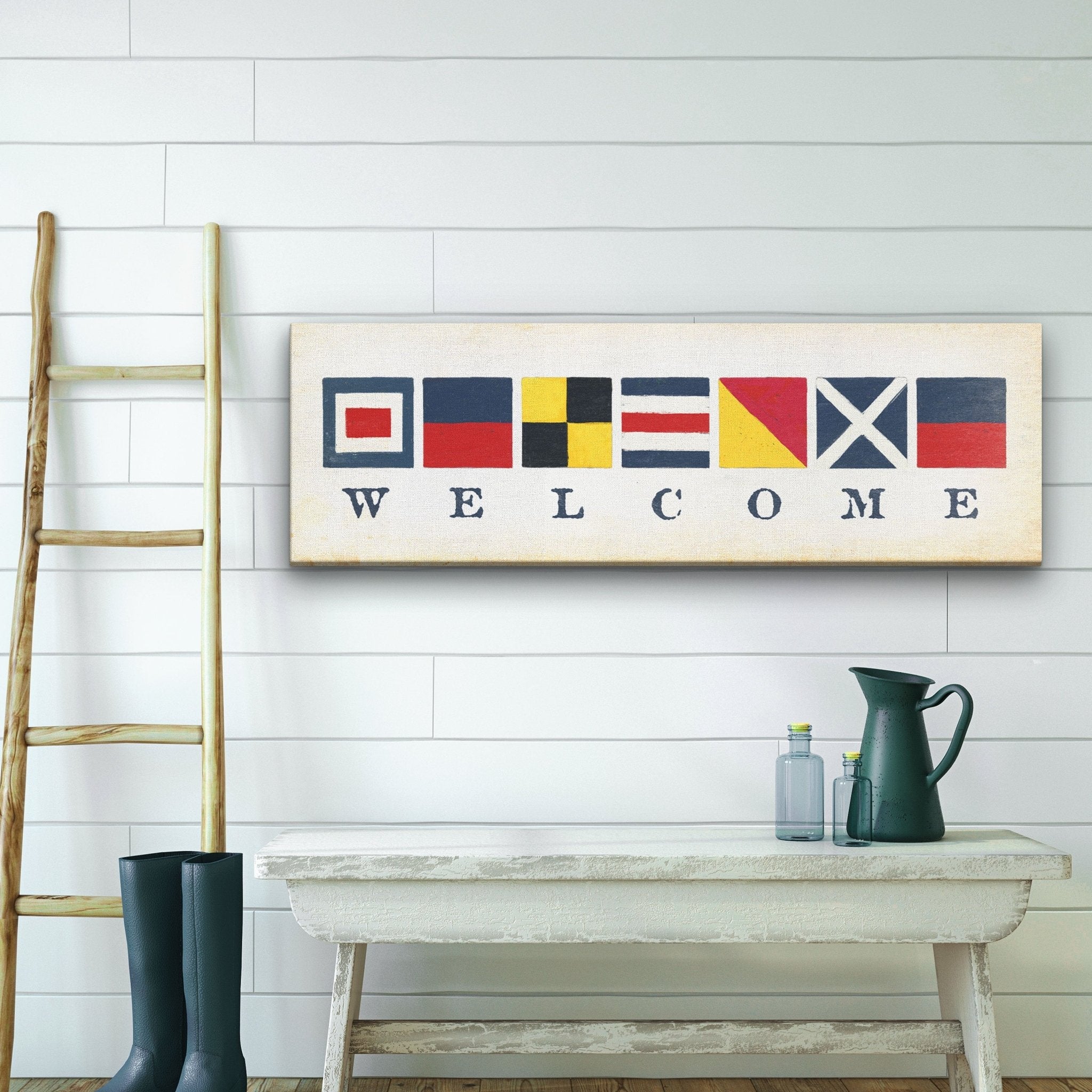 Nautical Welcome Flag Sign - Maritime Signal Flags - Coastal Wall Decor - thewrightstore