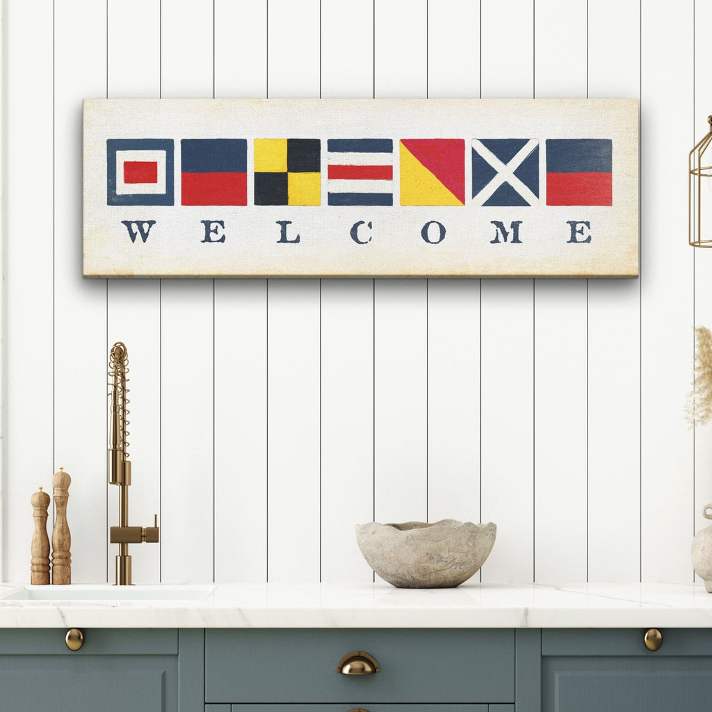 Nautical Welcome Flag Sign - Maritime Signal Flags - Coastal Wall Decor - thewrightstore