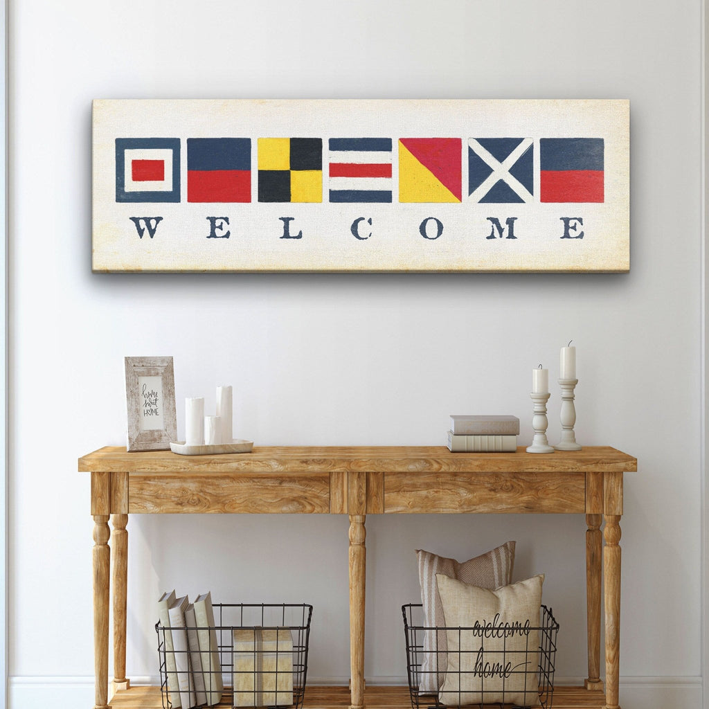 Nautical Welcome Flag Sign - Maritime Signal Flags - Coastal Wall Decor - thewrightstore