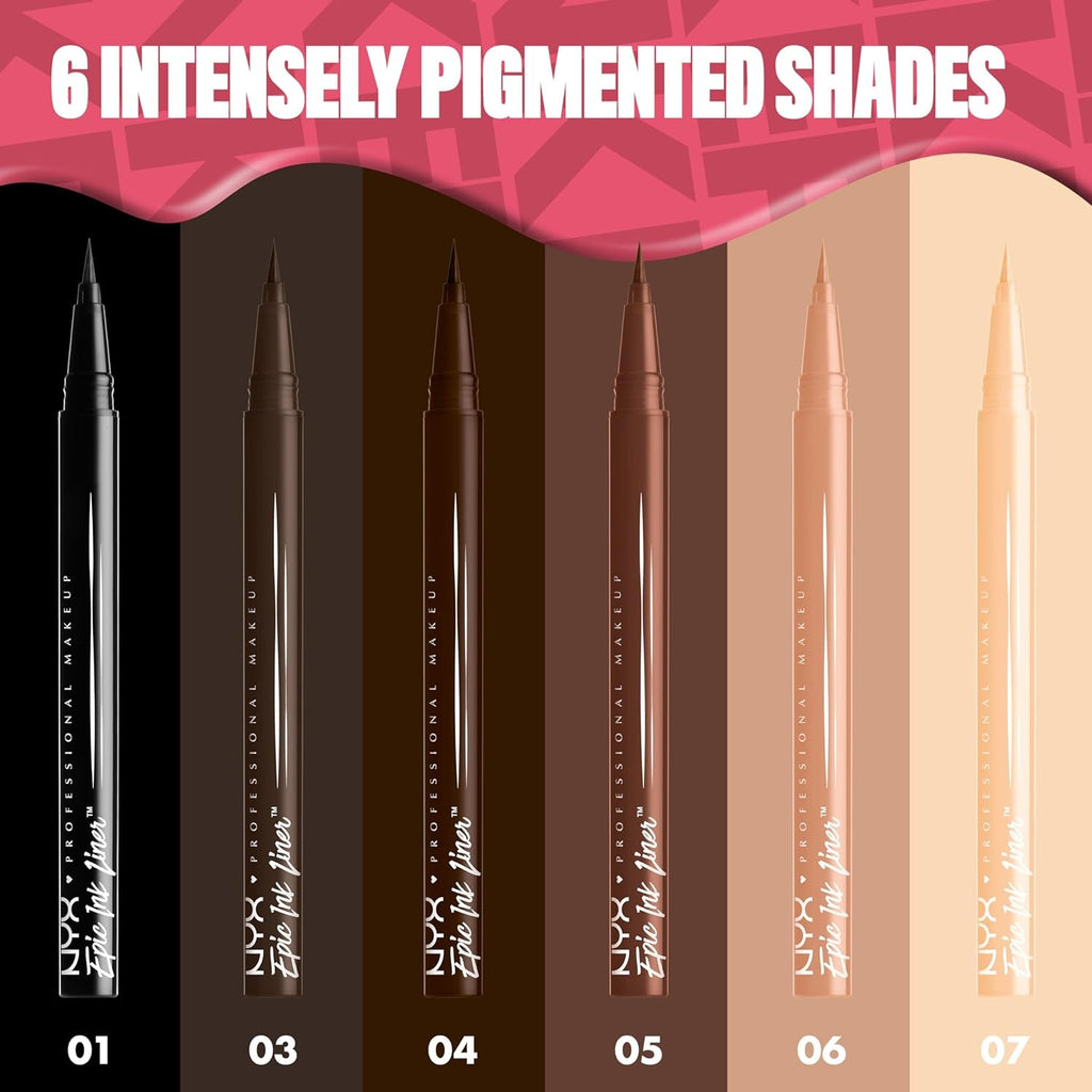 NYX Professional Makeup Epic Ink Waterproof Liquid Eyeliner - Black (Set of 2), Vegan Formula - thewrightstore