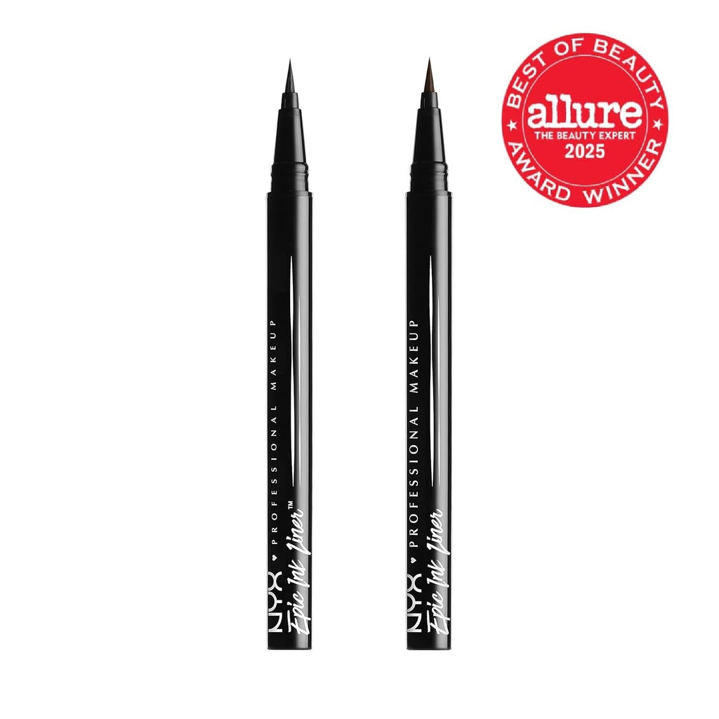 NYX Professional Makeup Epic Ink Waterproof Liquid Eyeliner - Black (Set of 2), Vegan Formula - thewrightstore