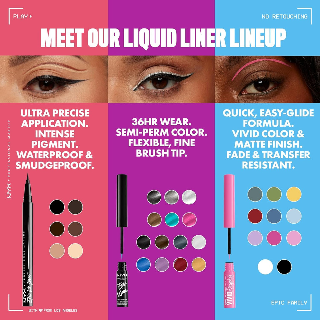 NYX Professional Makeup Epic Ink Waterproof Liquid Eyeliner - Black (Set of 2), Vegan Formula - thewrightstore
