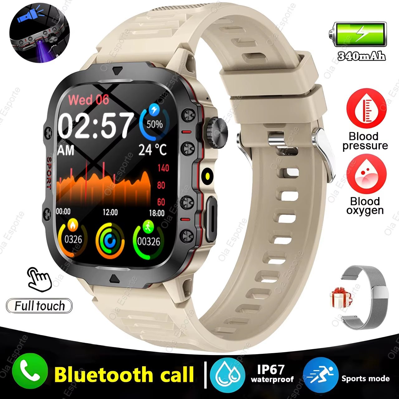 Original Men Smartwatch Flashlight Bluetooth Call Fitness Clock IP68 Waterproof Sports Men for Android IOS Smart Watch 2025.