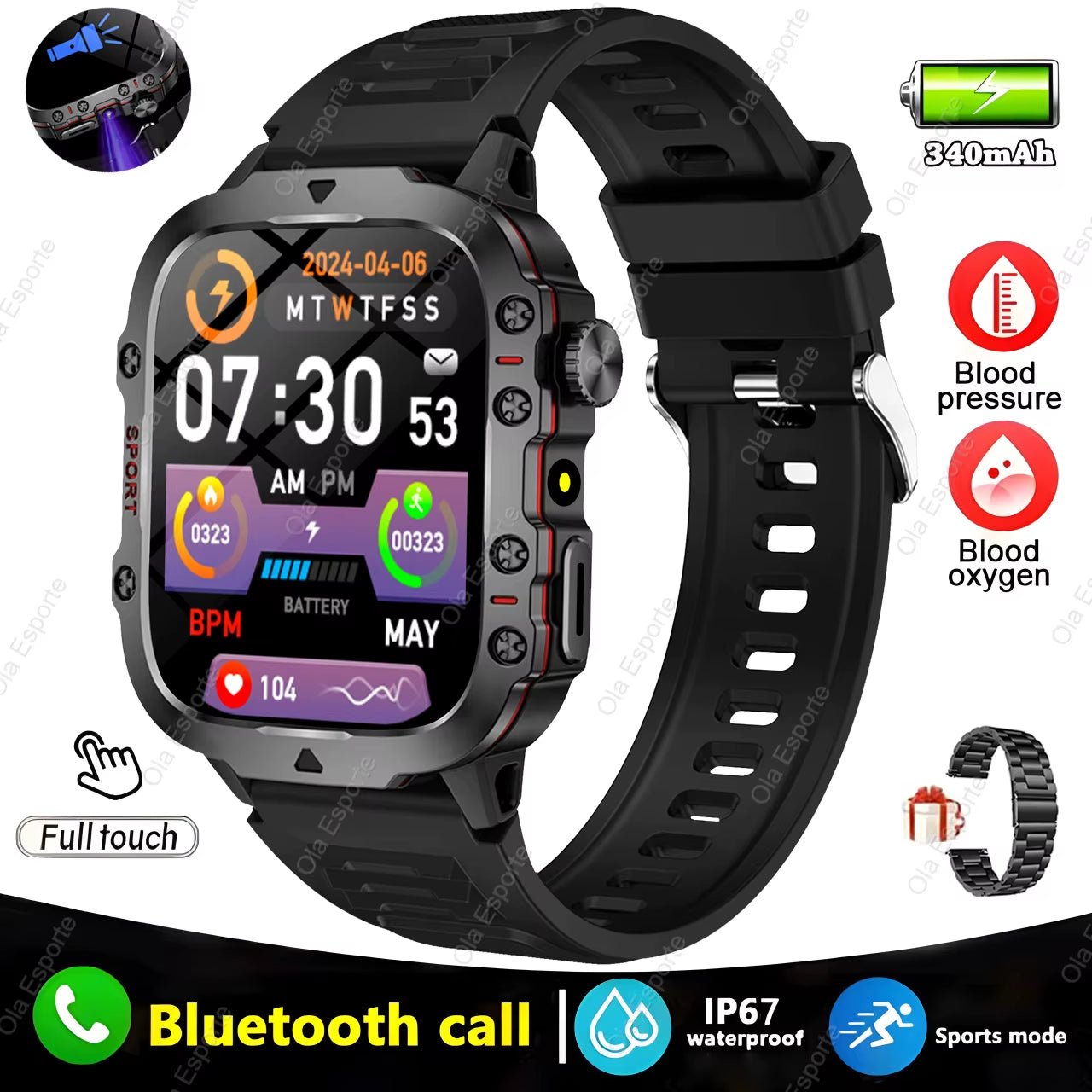 Original Men Smartwatch Flashlight Bluetooth Call Fitness Clock IP68 Waterproof Sports Men for Android IOS Smart Watch 2025.