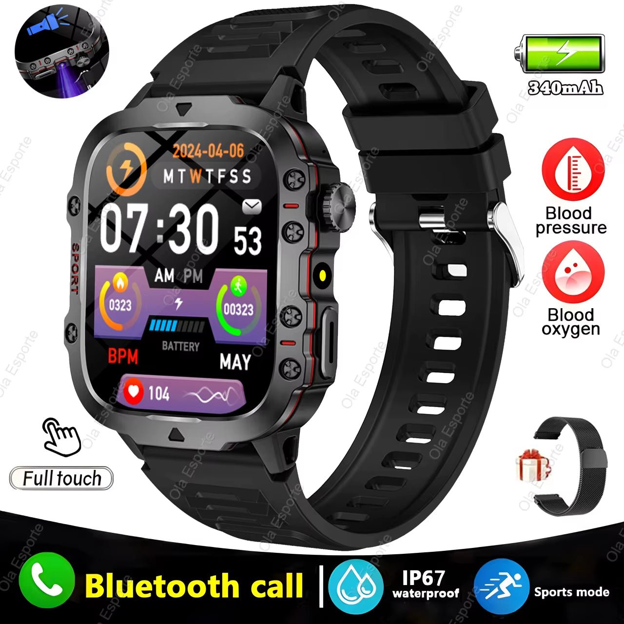 Original Men Smartwatch Flashlight Bluetooth Call Fitness Clock IP68 Waterproof Sports Men for Android IOS Smart Watch 2025.