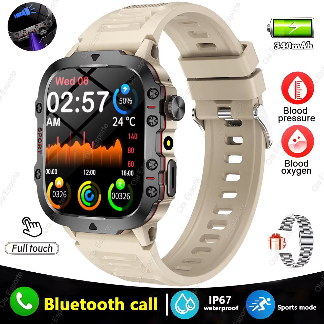 Original Men Smartwatch Flashlight Bluetooth Call Fitness Clock IP68 Waterproof Sports Men for Android IOS Smart Watch 2025.