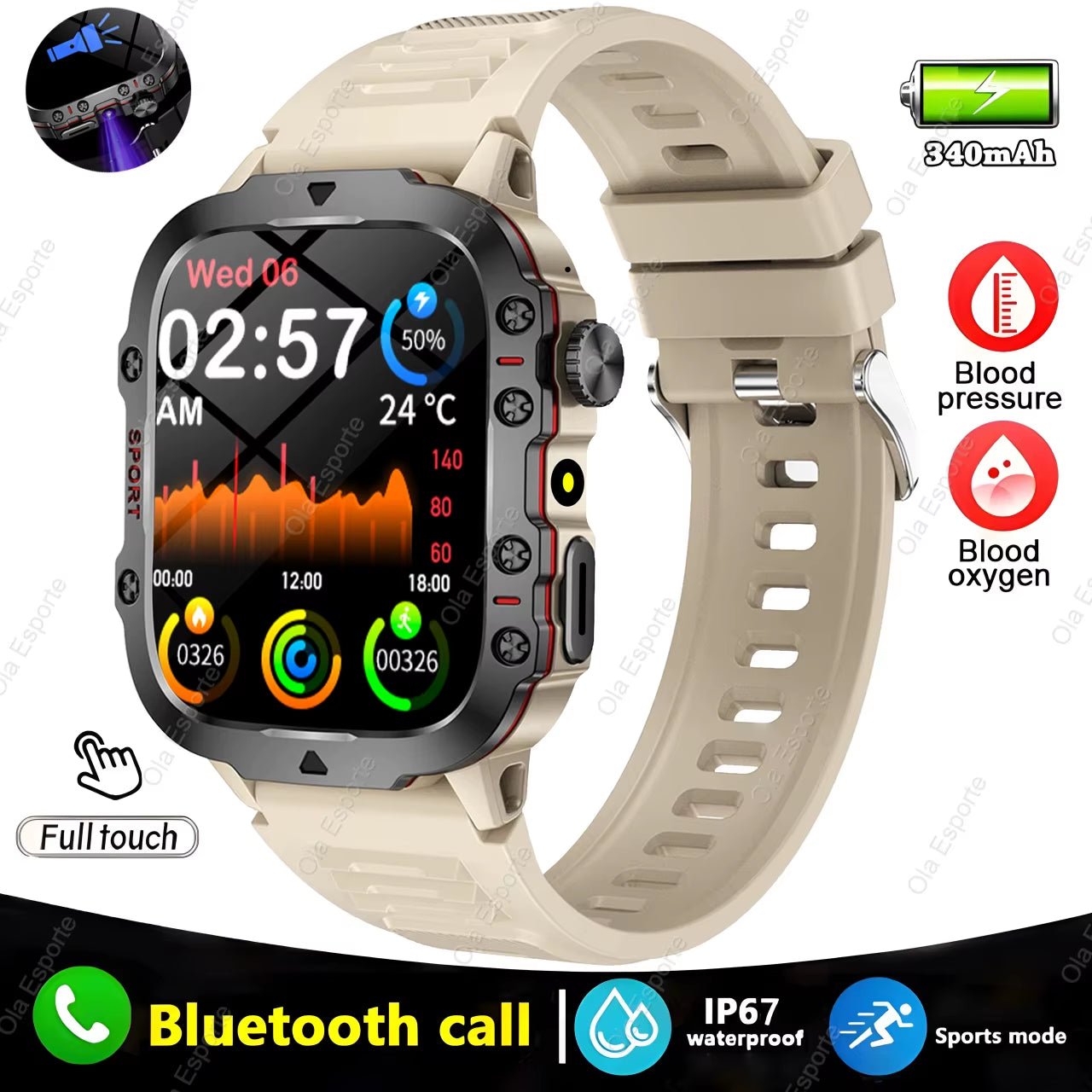Original Men Smartwatch Flashlight Bluetooth Call Fitness Clock IP68 Waterproof Sports Men for Android IOS Smart Watch 2025.
