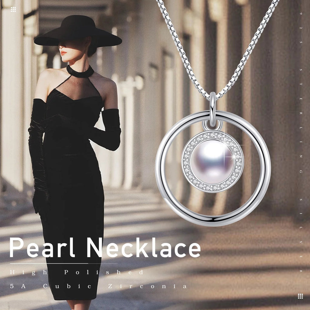 Pearl Necklace 925 Sterling Silver Pendant Necklaces Birthday Xmas Gift Jewelry for Women Mom Daughter Niece - thewrightstore
