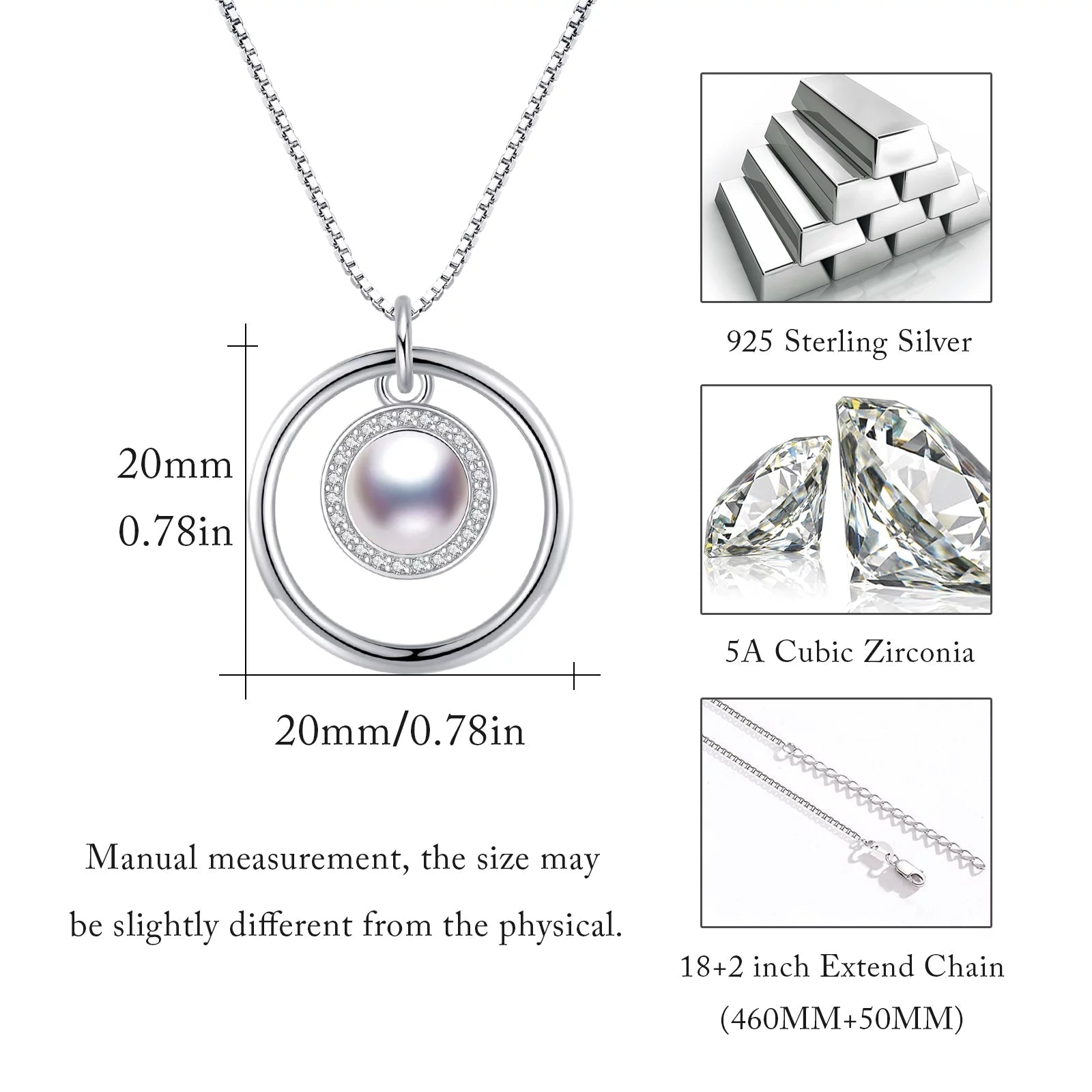 Pearl Necklace 925 Sterling Silver Pendant Necklaces Birthday Xmas Gift Jewelry for Women Mom Daughter Niece - thewrightstore