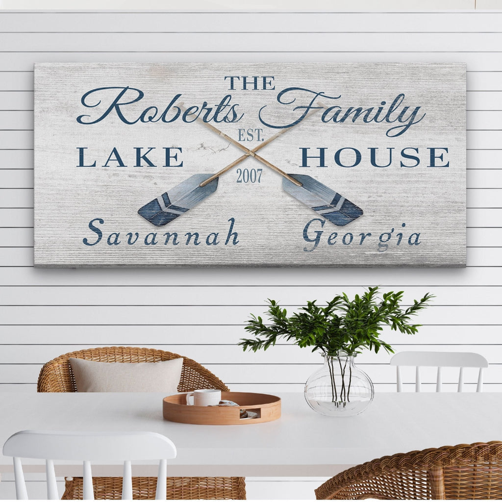 Personalizable Lake - Beach House Family Name Canvas Sign - thewrightstore