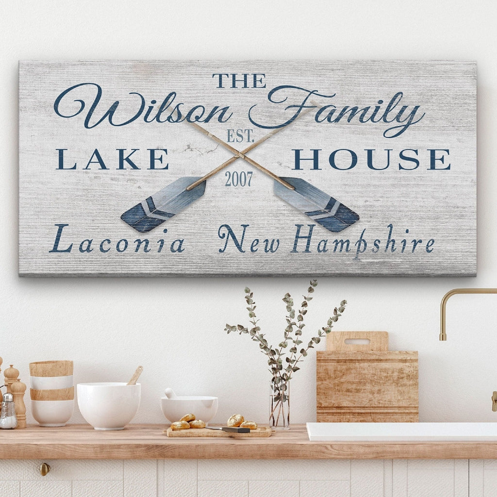 Personalizable Lake - Beach House Family Name Canvas Sign - thewrightstore