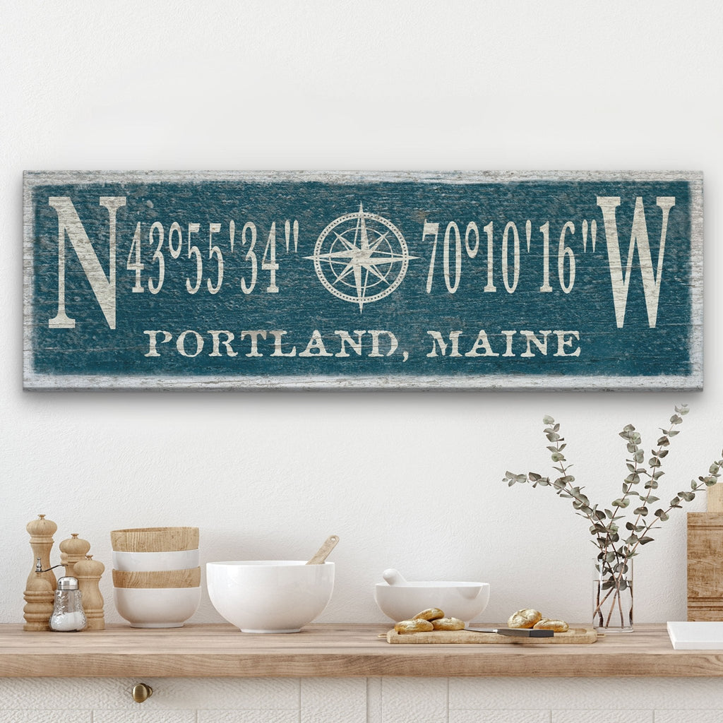 Personalized Coordinates Compass Rose Canvas Sign - thewrightstore