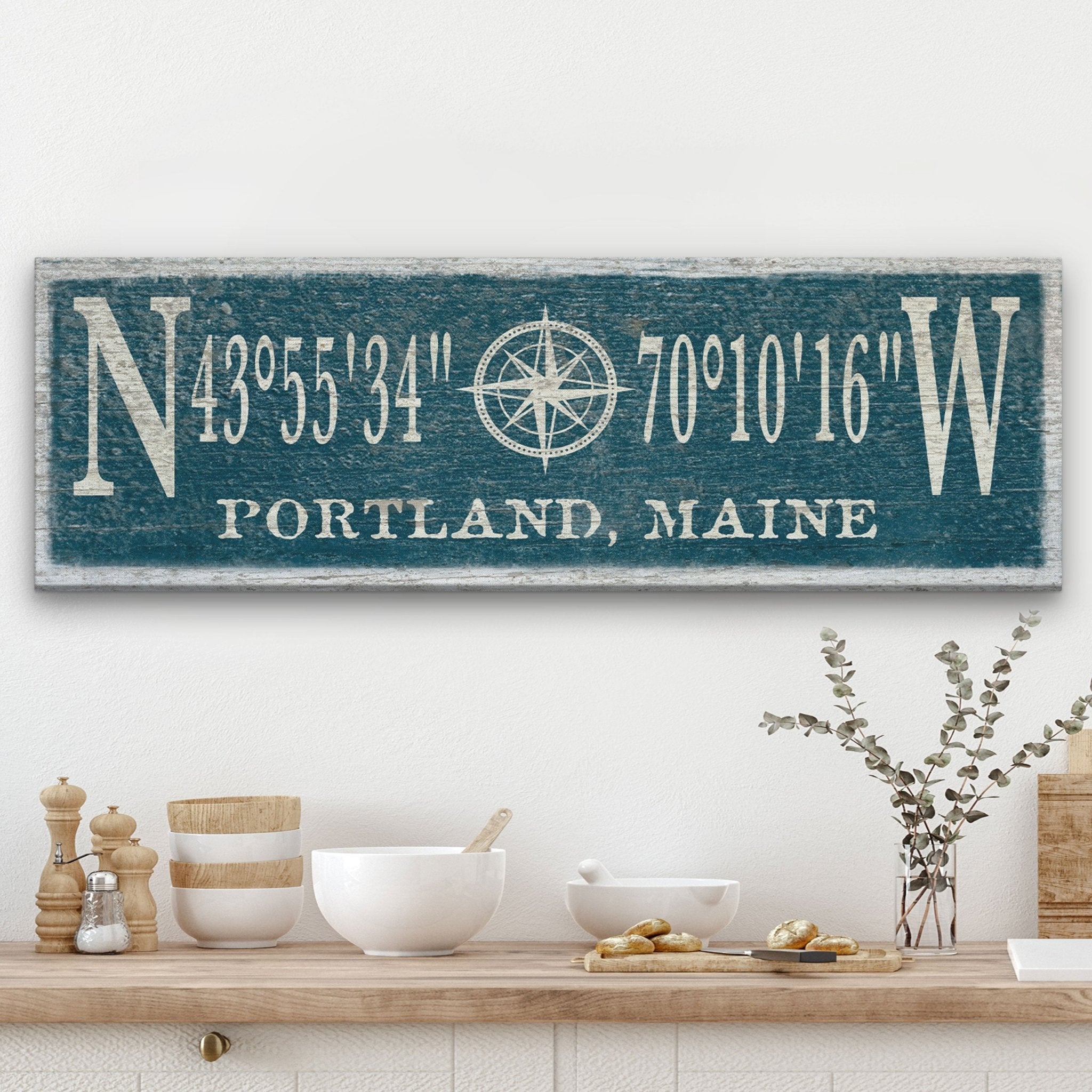 Personalized Coordinates Compass Rose Canvas Sign - thewrightstore