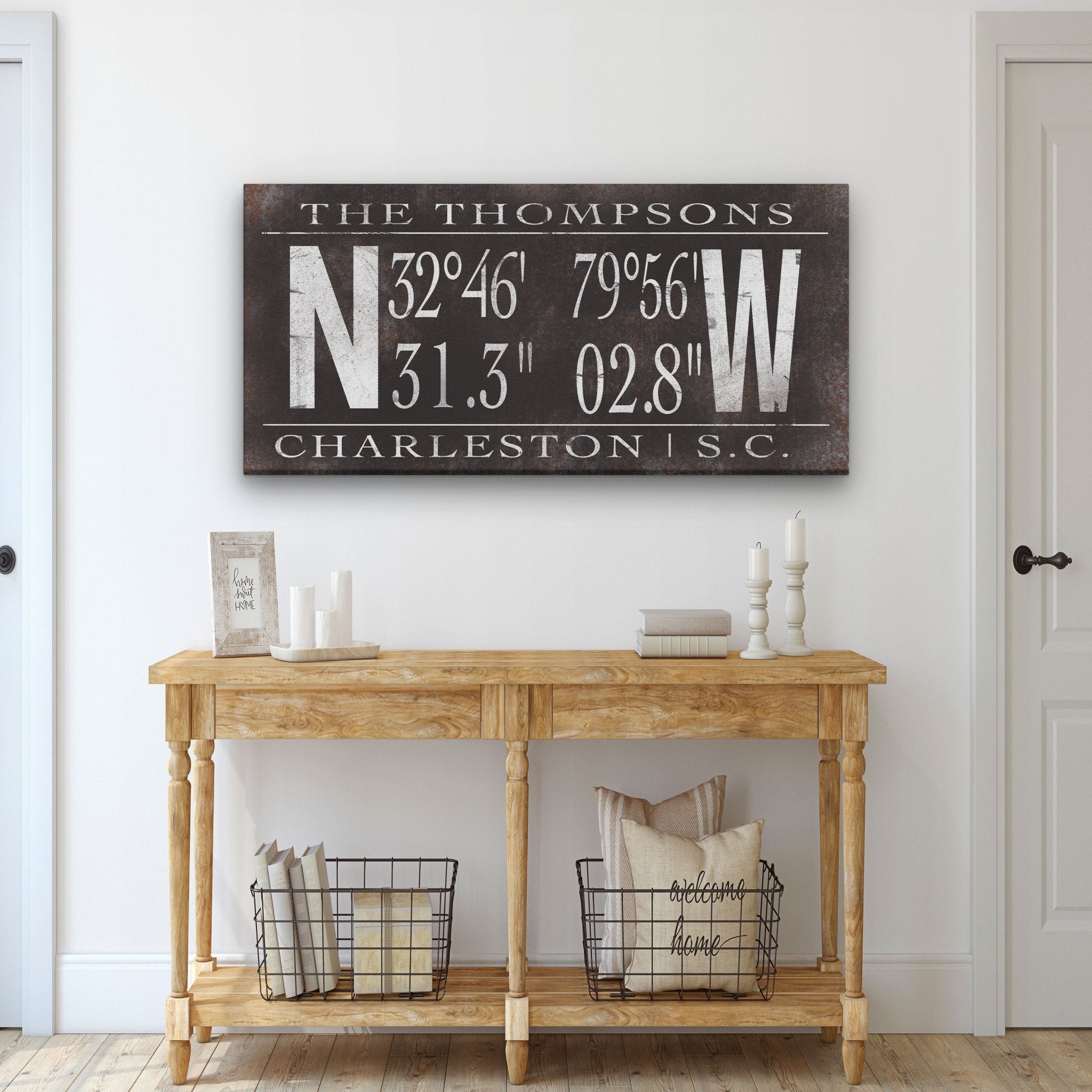 Personalized Family Name Latitude Longitude Coordinates Canvas Wall Decor - thewrightstore