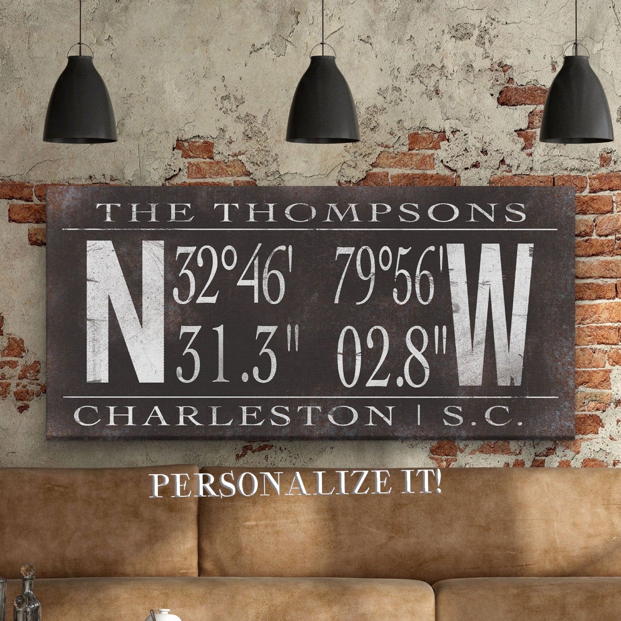 Personalized Family Name Latitude Longitude Coordinates Canvas Wall Decor - thewrightstore