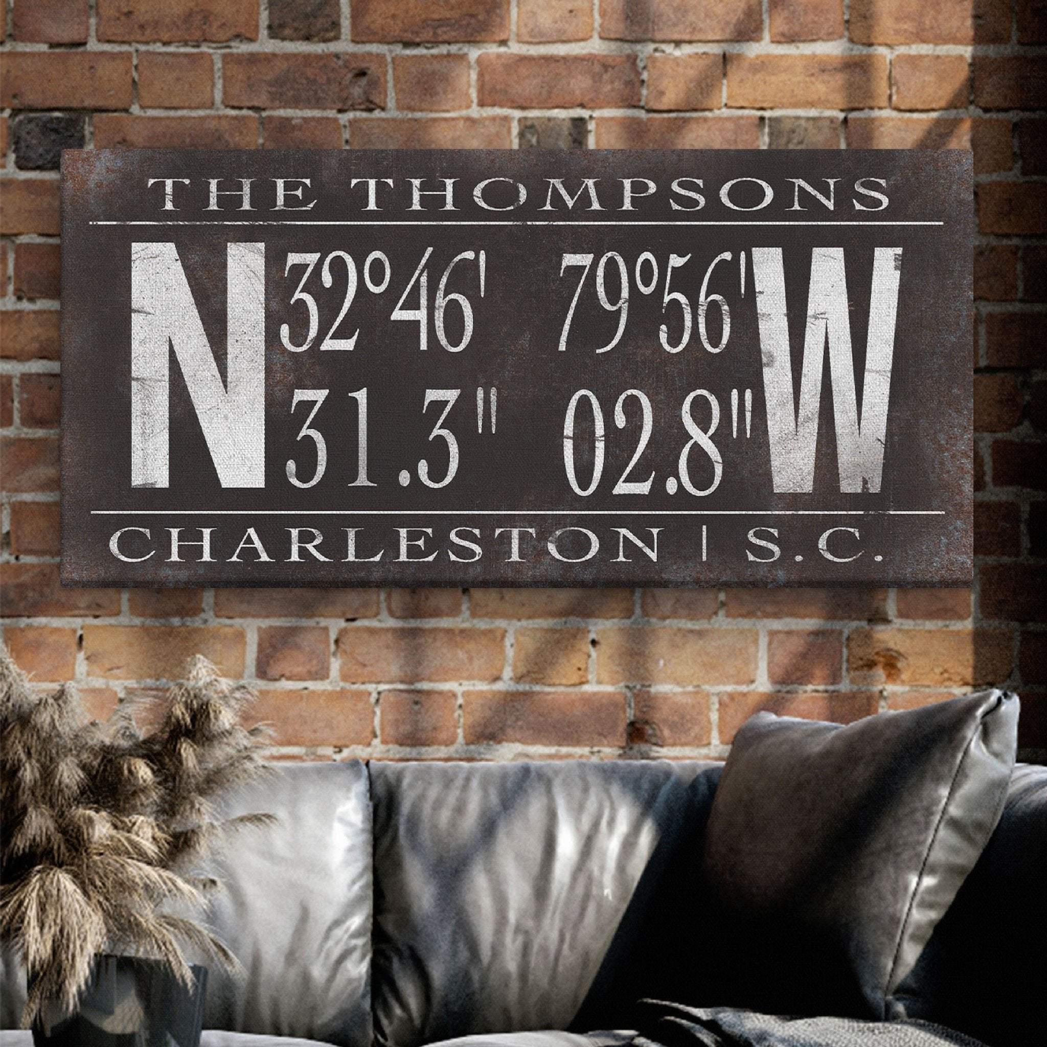 Personalized Family Name Latitude Longitude Coordinates Canvas Wall Decor - thewrightstore