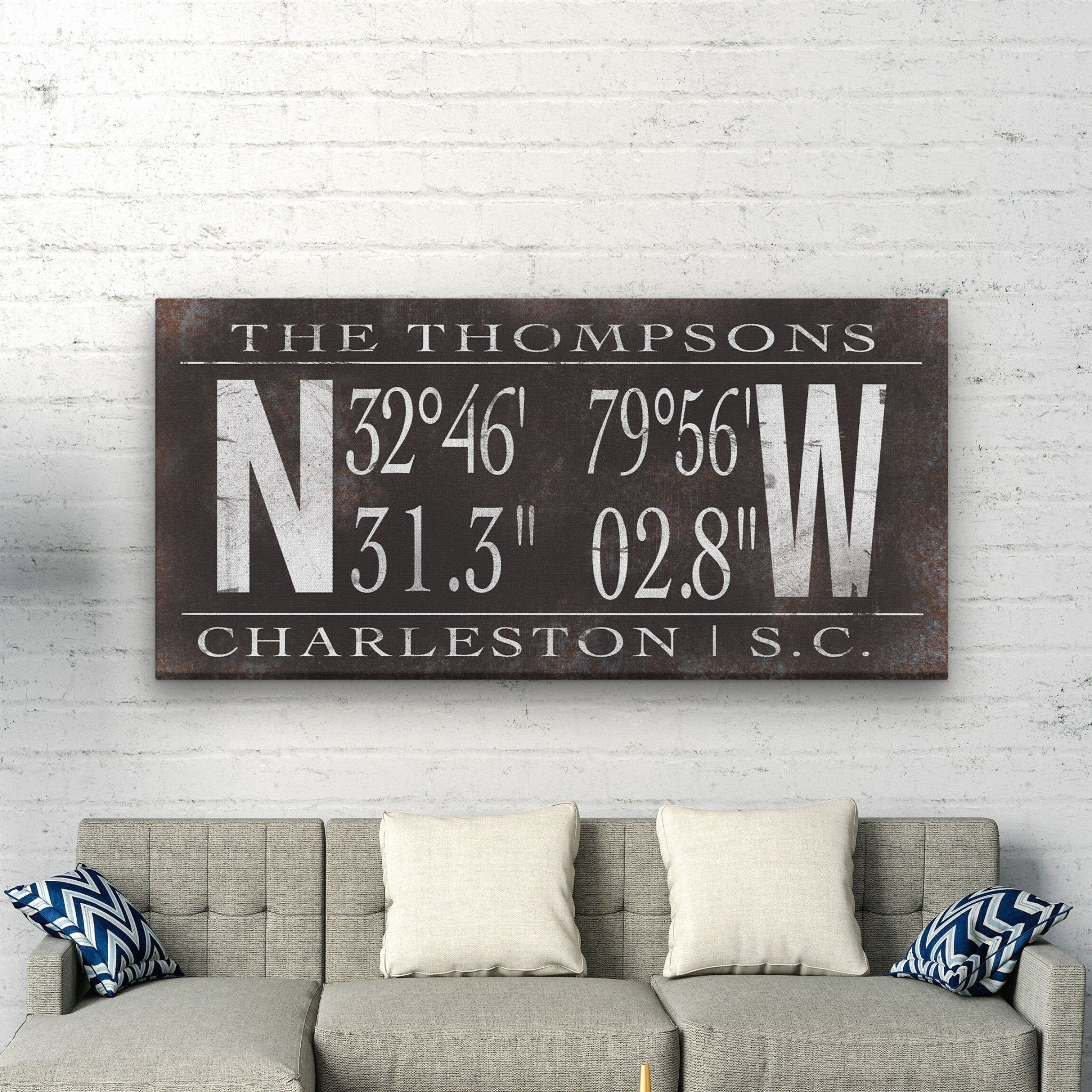 Personalized Family Name Latitude Longitude Coordinates Canvas Wall Decor - thewrightstore