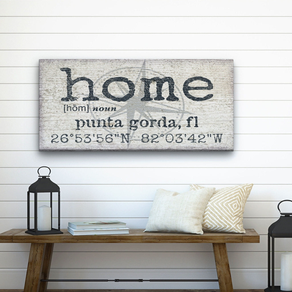 Personalized Home Compass Coordinates Canvas Wall Sign - thewrightstore