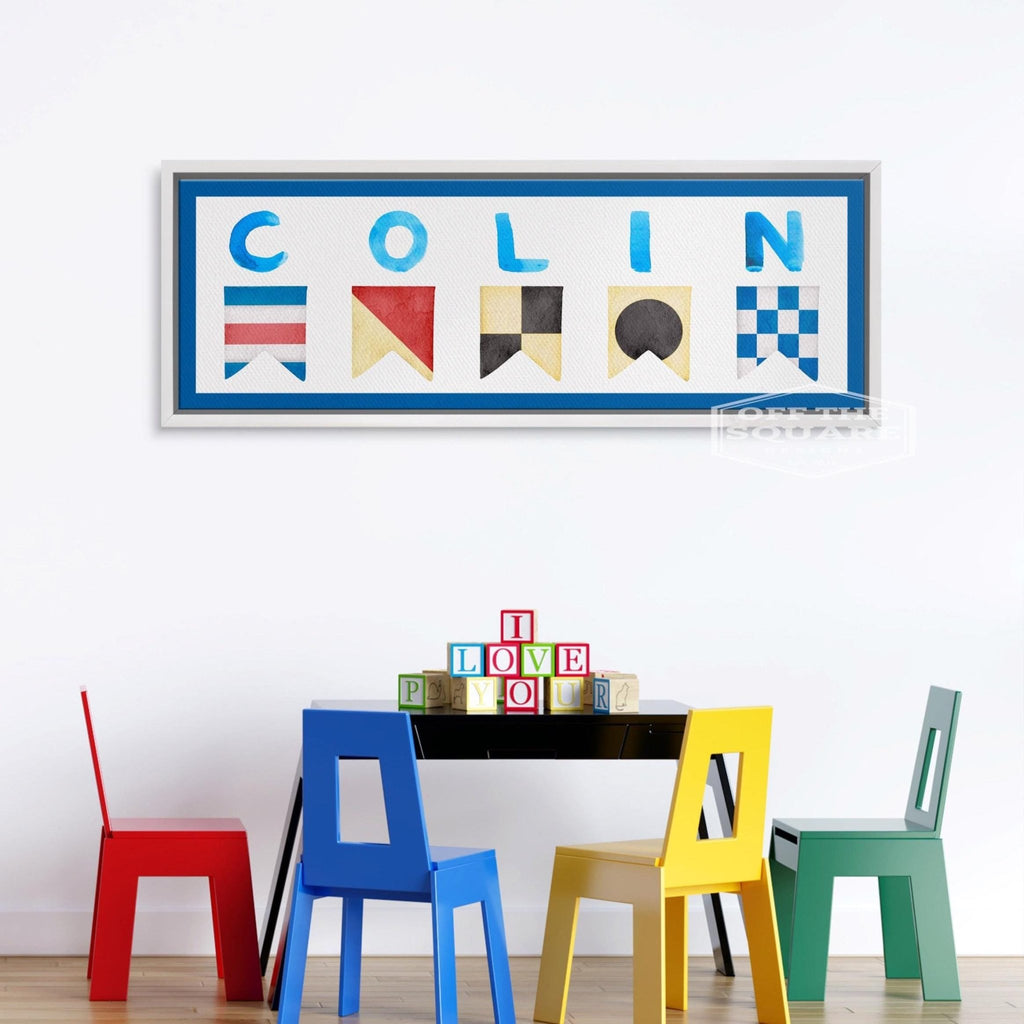 Personalized Nautical Flag Kid's Name Framed Canvas Print - thewrightstore