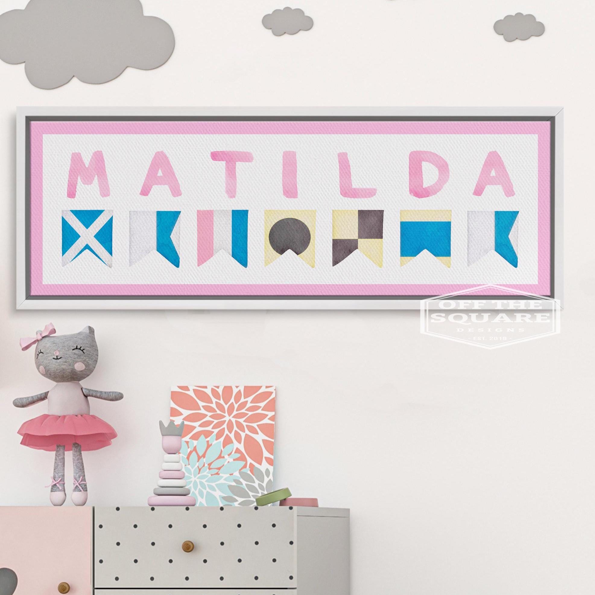 Personalized Nautical Flag Kid's Name Framed Canvas Print - thewrightstore
