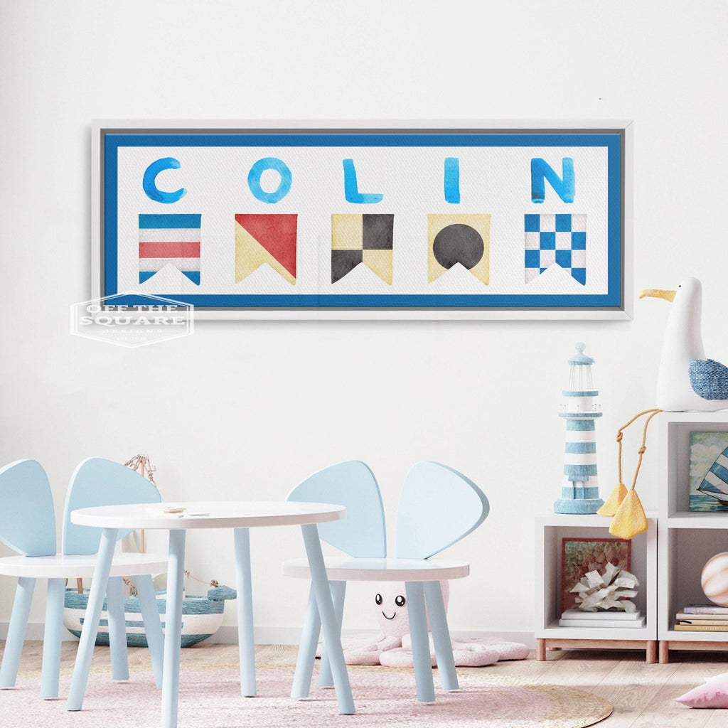 Personalized Nautical Flag Kid's Name Framed Canvas Print - thewrightstore