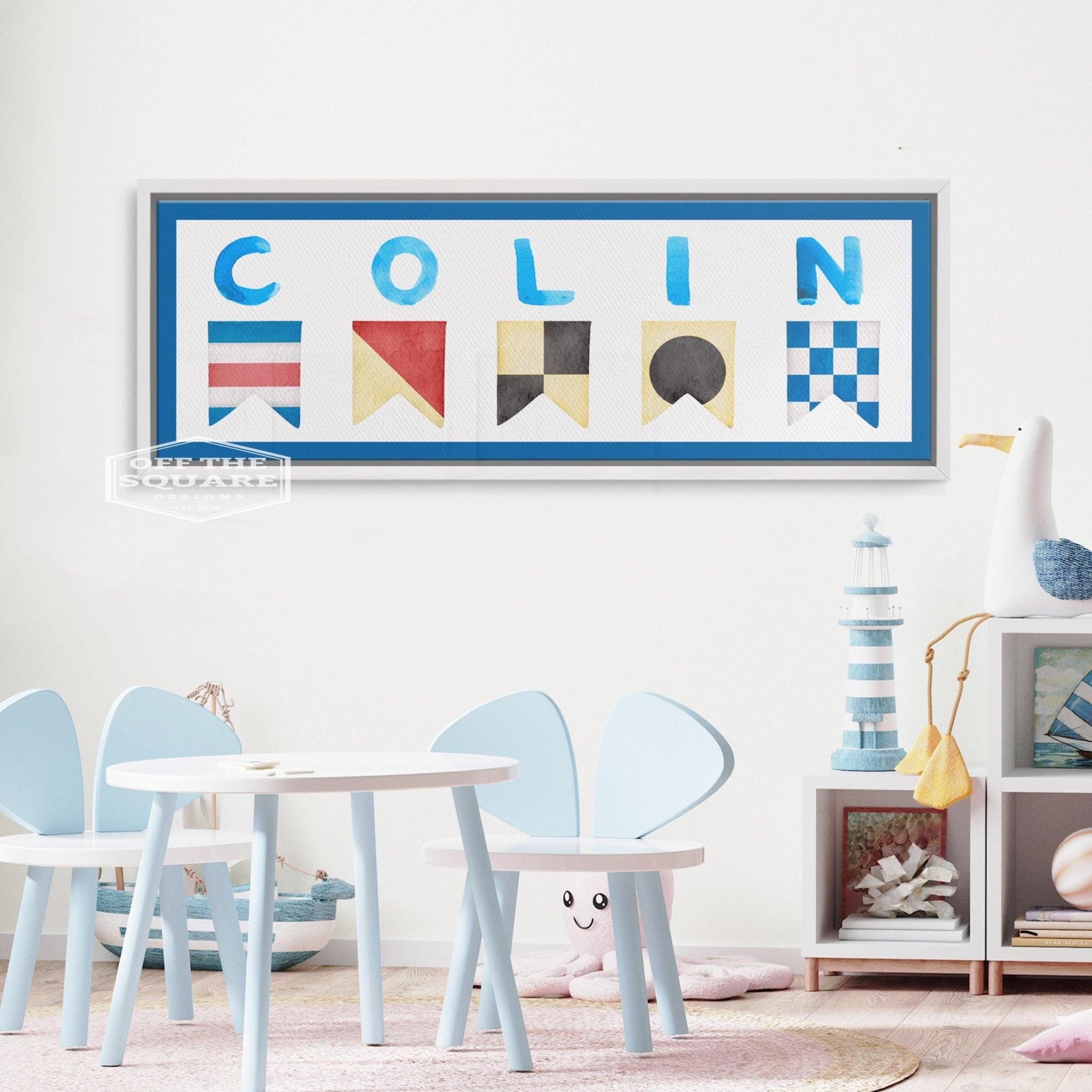 Personalized Nautical Flag Kid's Name Framed Canvas Print - thewrightstore