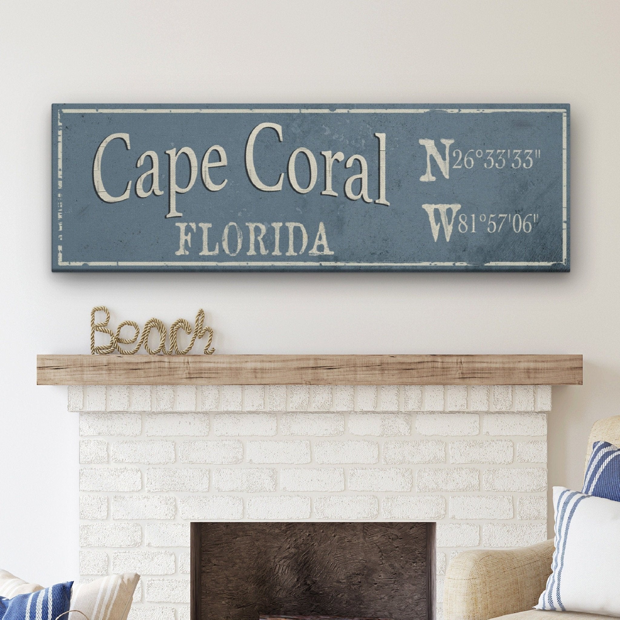 Personalized Rustic City Town Canvas Sign with Latitude Longitude Coordinates - thewrightstore