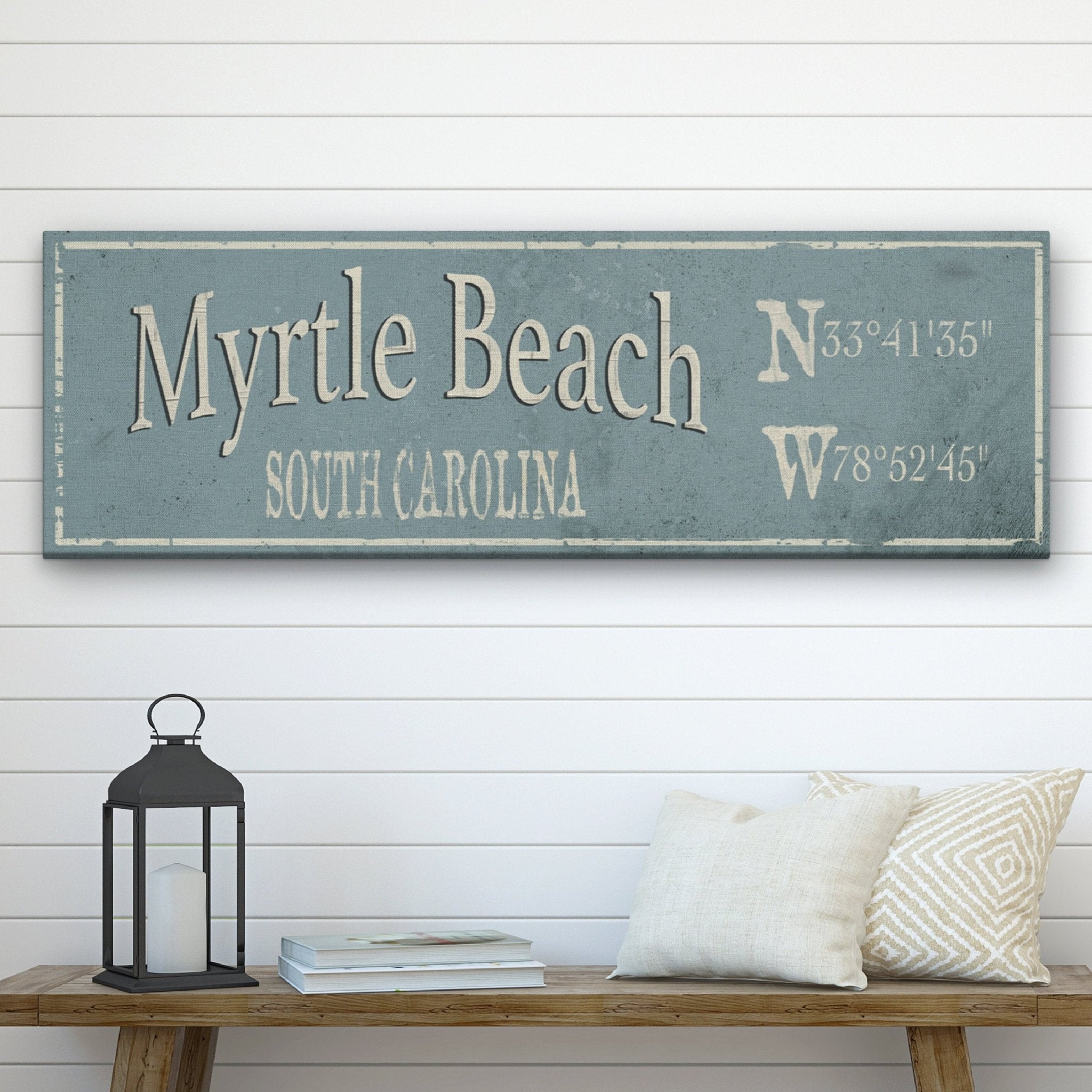 Personalized Rustic City Town Canvas Sign with Latitude Longitude Coordinates - thewrightstore